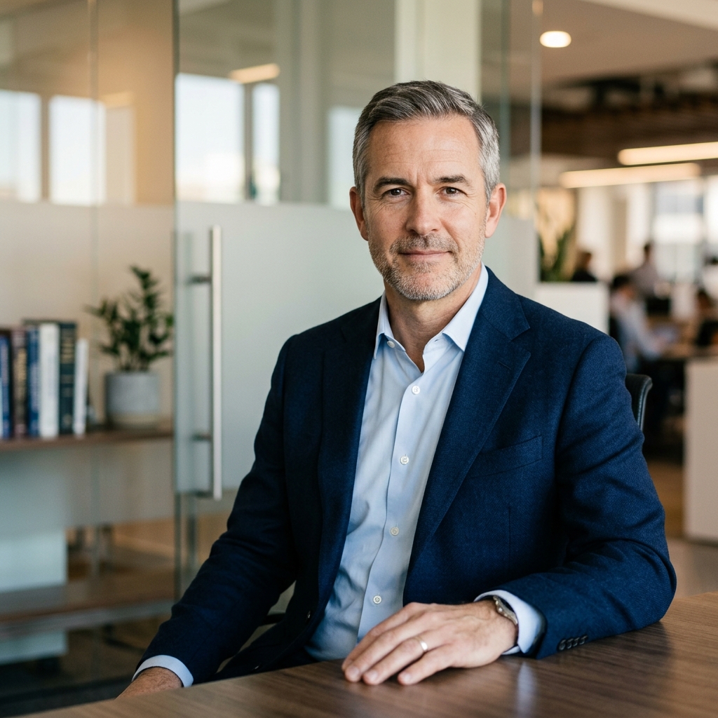 Professional portrait of a VP of Operations at a medical distributor organization, conveying senior executive credibility and healthcare industry experience.