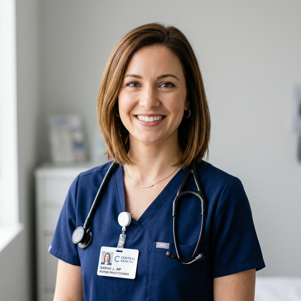 Portrait of a female wound care nurse practitioner smiling, representing an independent practice clinician.