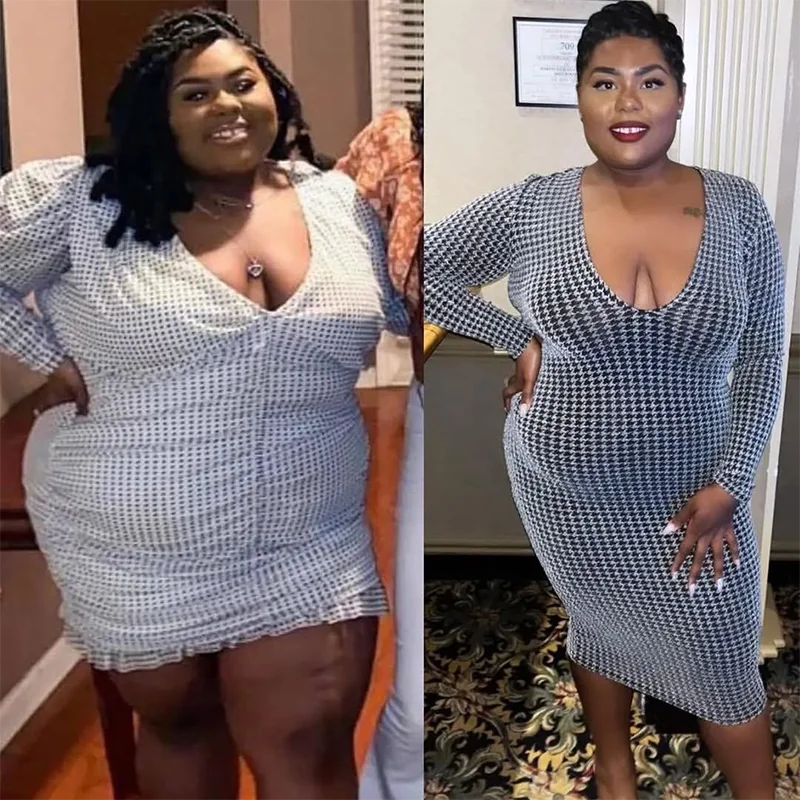 Before and after weight loss transformation photos side by side