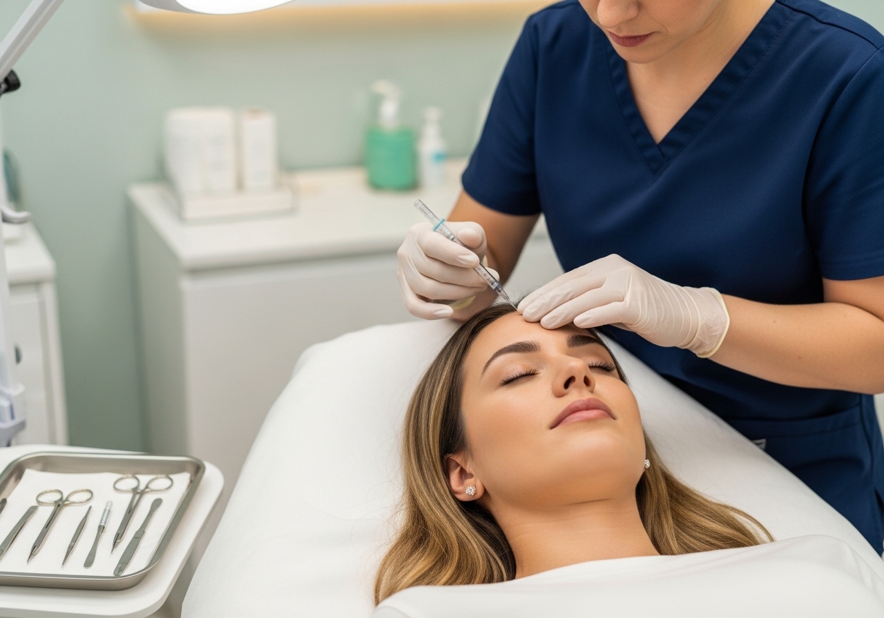 Medical professional administering Botox injection to client in professional spa setting