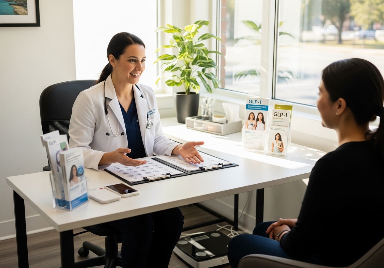 Healthcare provider consulting with client about comprehensive weight loss program