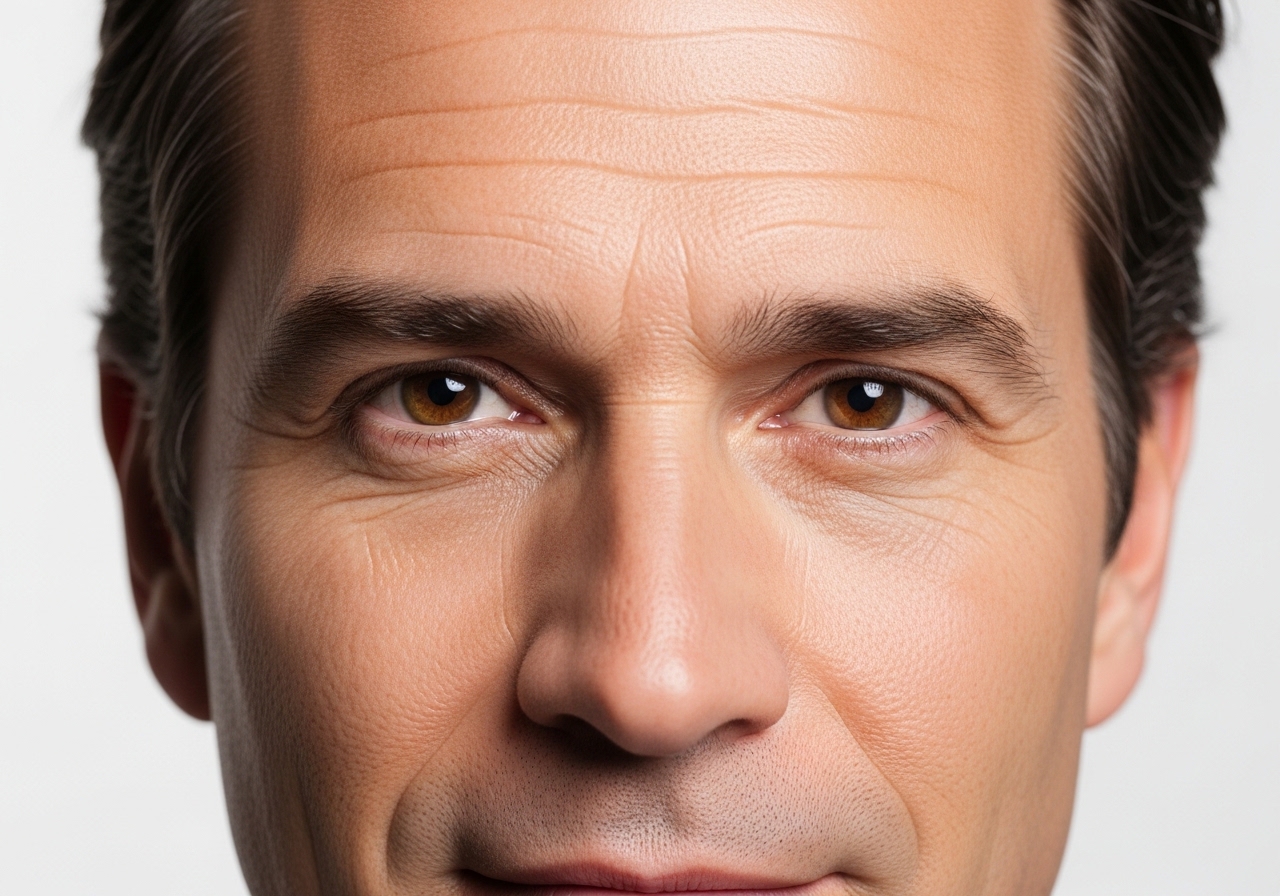 Close-up of man's face showing smooth, natural-looking forehead and eye area