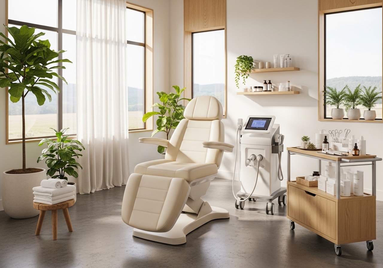 Modern medical spa treatment room with Swedish-inspired design