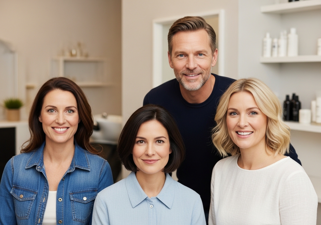 Diverse group of satisfied med spa clients showing natural results