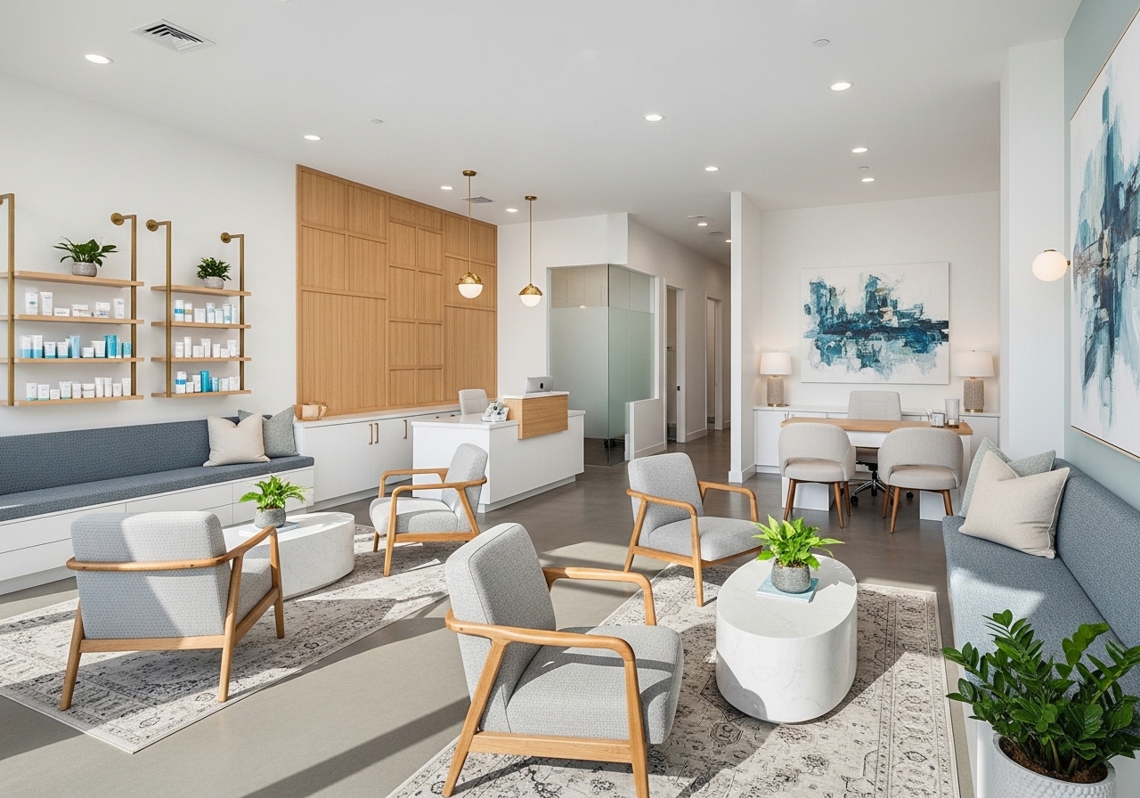 Welcoming Swedish-inspired medical spa interior consultation area