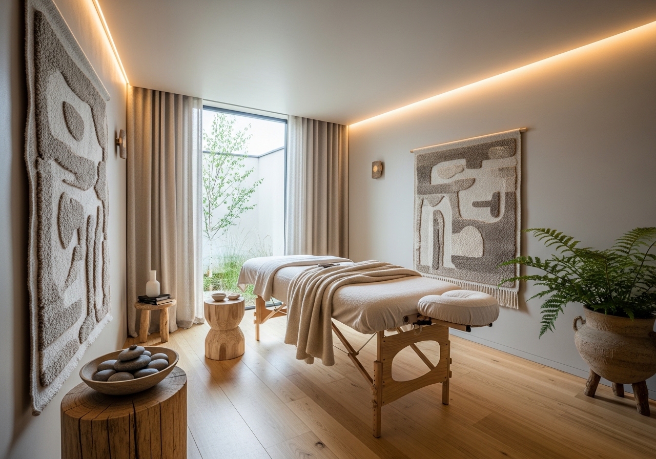 Swedish-inspired wellness treatment room with natural Nordic design