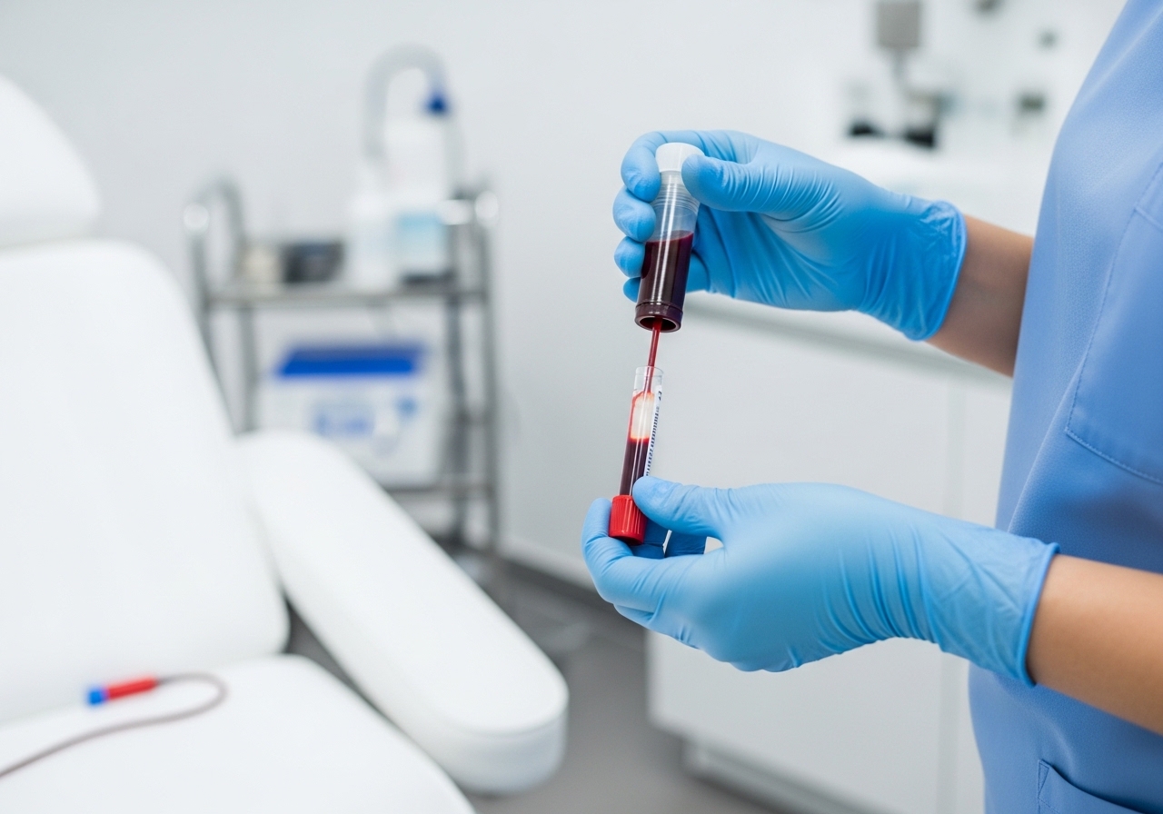 Medical professional preparing PRP treatment for hair restoration
