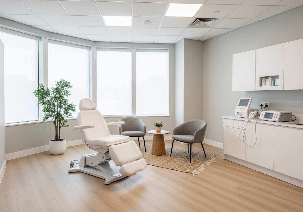 Modern medical spa consultation room for hair restoration planning