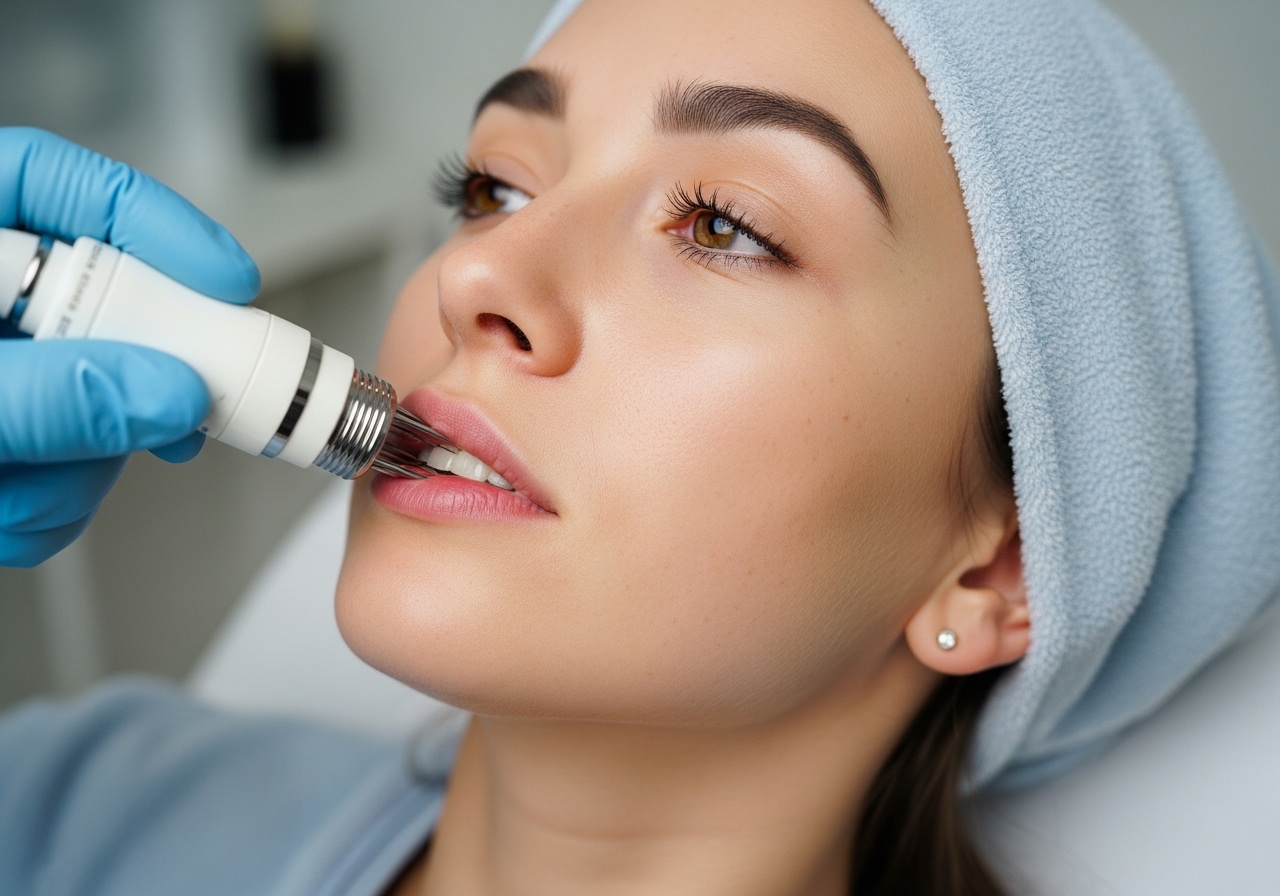 RF microneedling treatment on neck and chest area