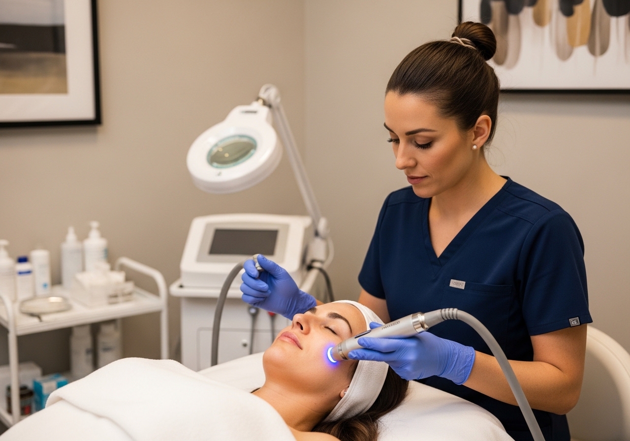 RF microneedling treatment being performed by medical professional