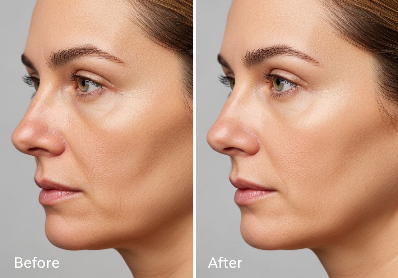 Before and after comparison showing improved skin texture and reduced fine lines