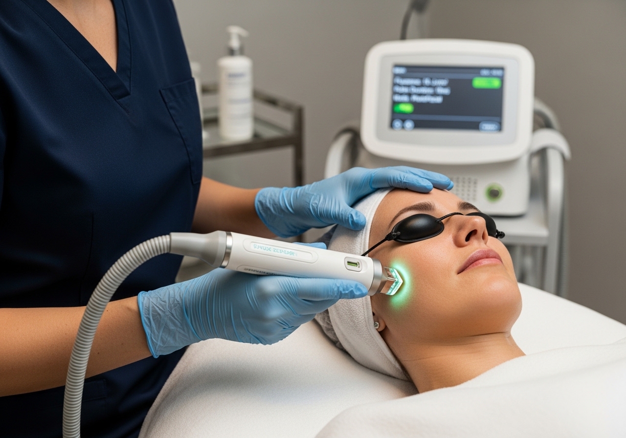 Professional IPL photofacial treatment session with advanced light therapy equipment