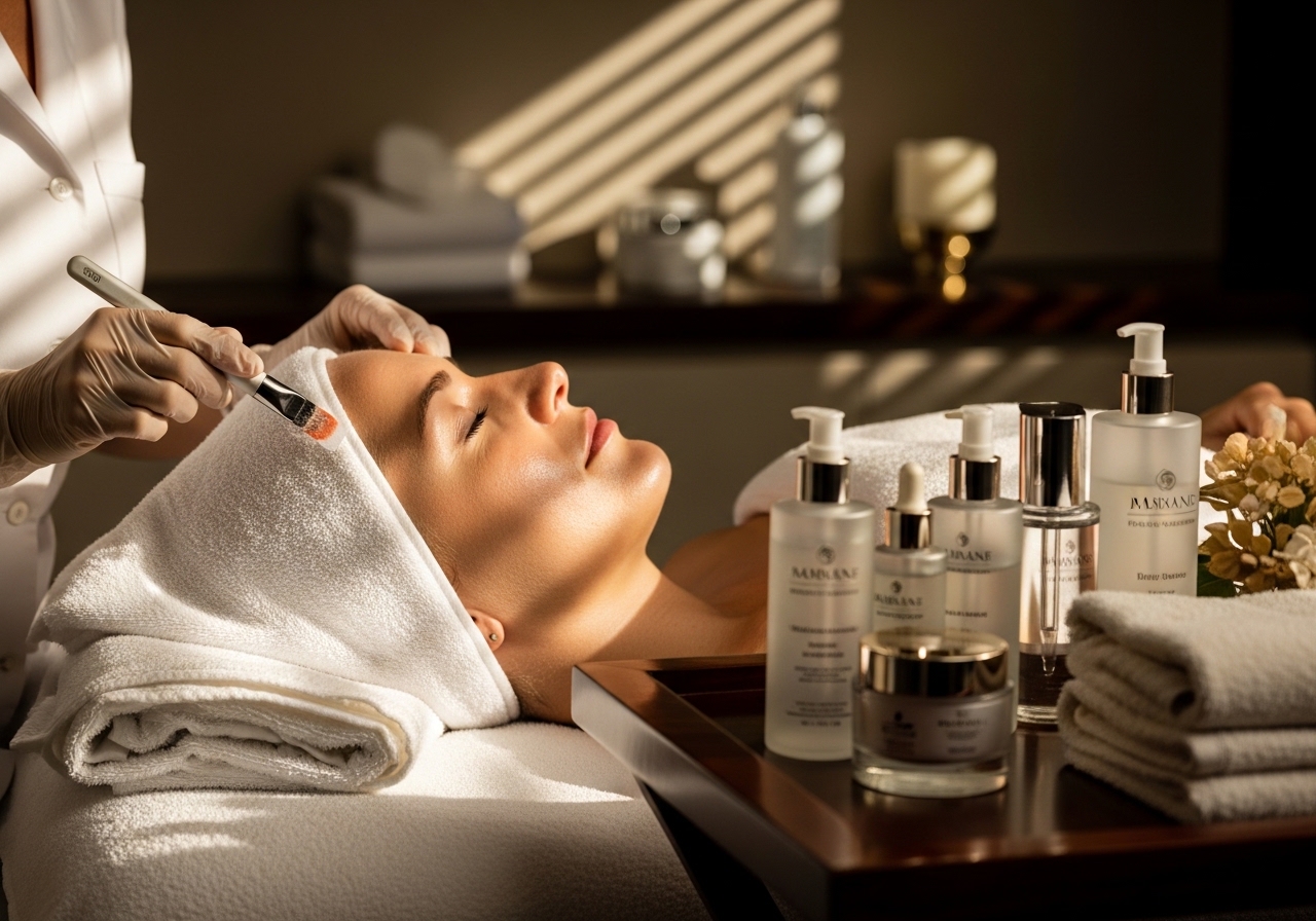 Client receiving dermaplaning treatment as part of custom facial service