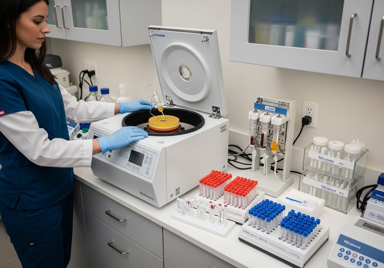 Medical professional preparing PRP treatment in laboratory