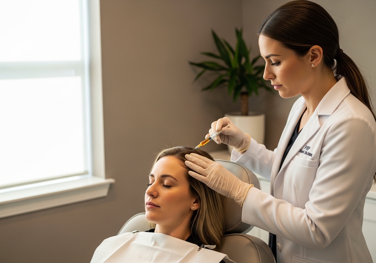 Patient receiving PRP hair restoration treatment