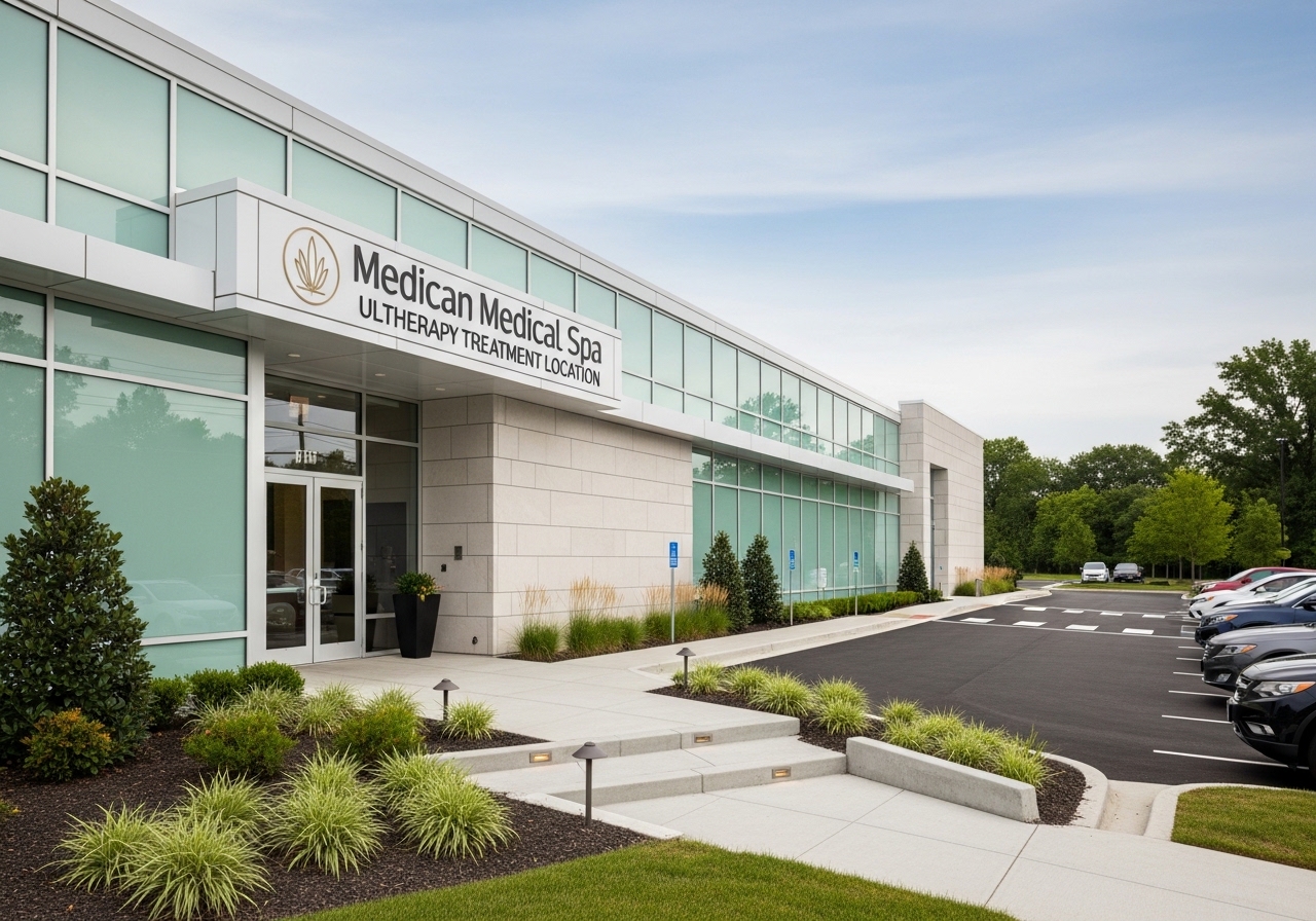 Exterior view of Skën Med Spa Arlington location building