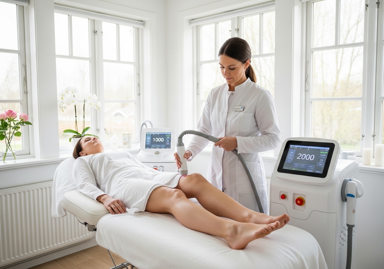 Medical professional performing laser hair removal treatment in modern clinical setting