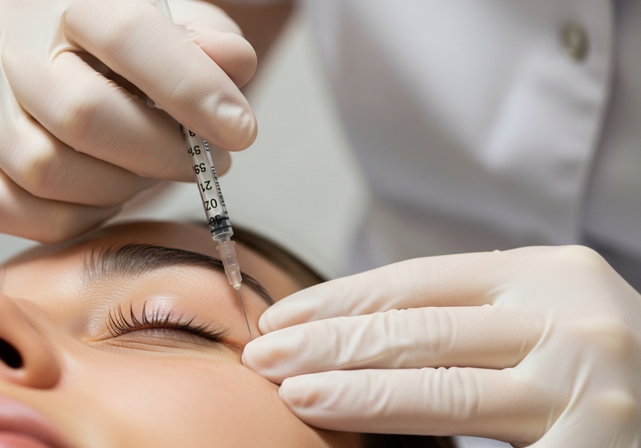 Precise PRP treatment application around client's under-eye area