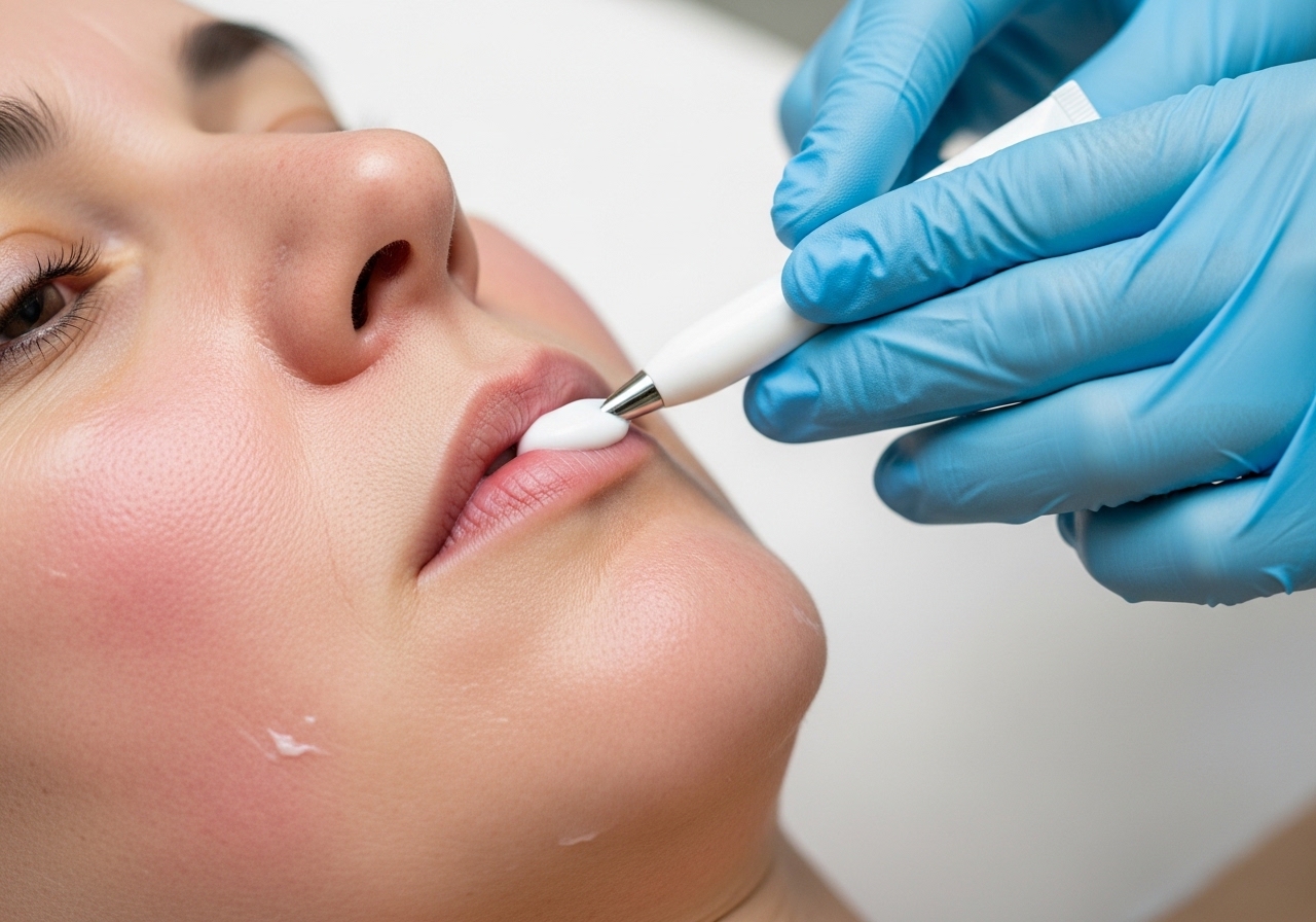 Facial skin showing initial healing response 1-3 days after CO2 laser treatment