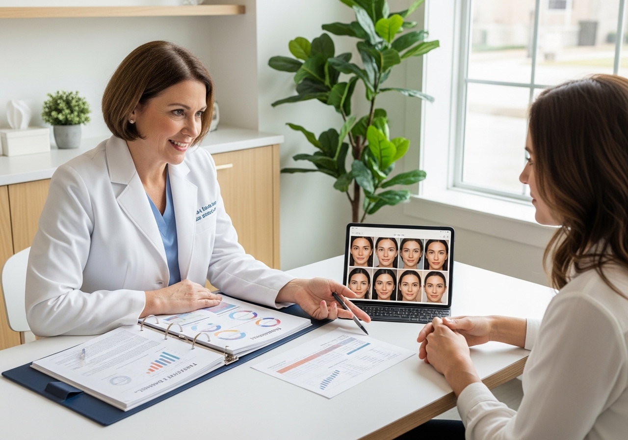 Medical professional explaining integrated facial treatment plans during consultation