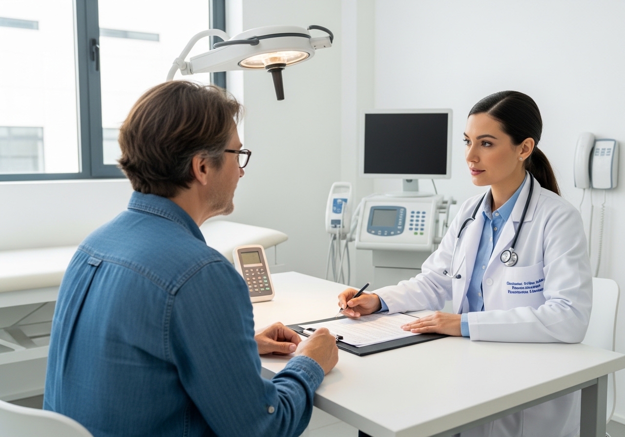 Healthcare provider consulting with patient in modern medical office