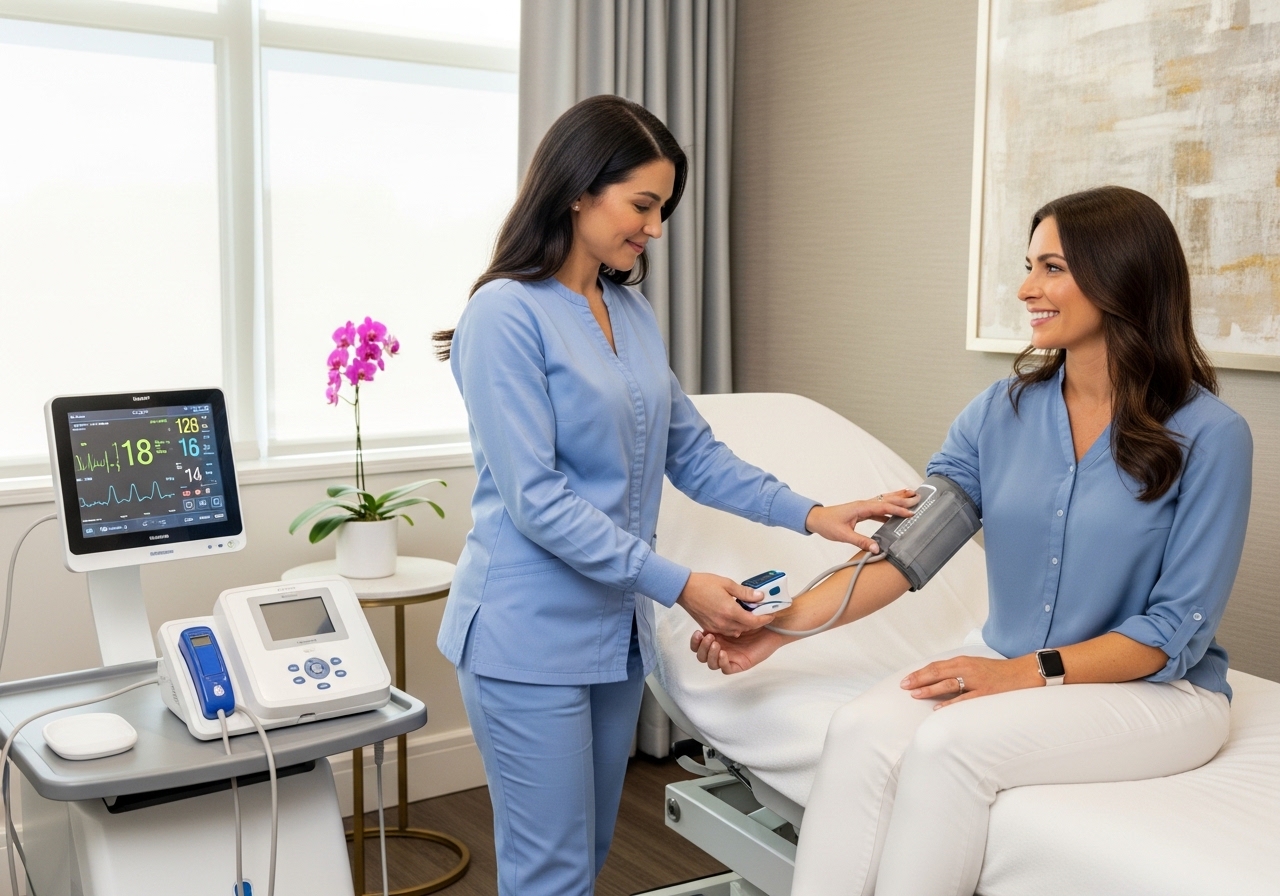 Medical professional conducting patient check-in at modern medical facility