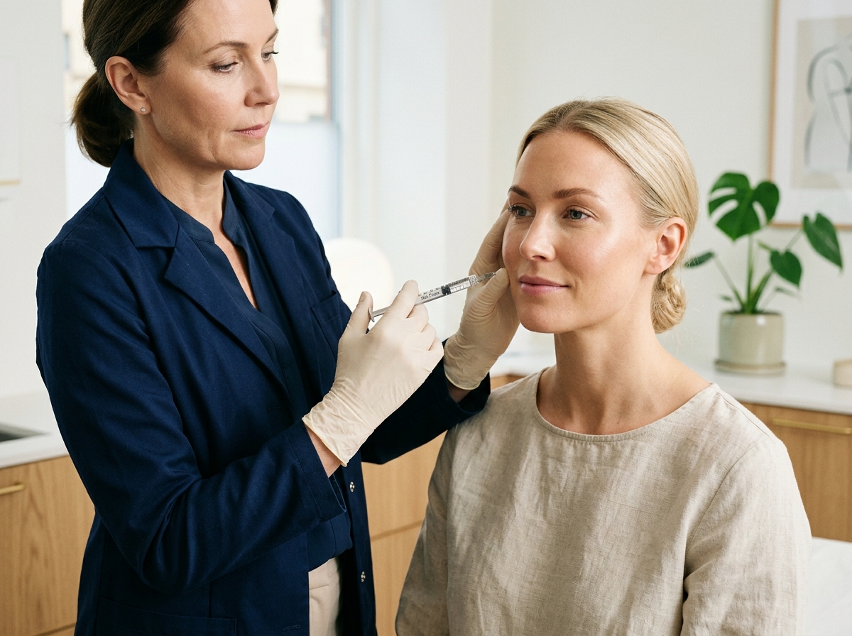 Medical professional demonstrating precise dermal filler injection technique