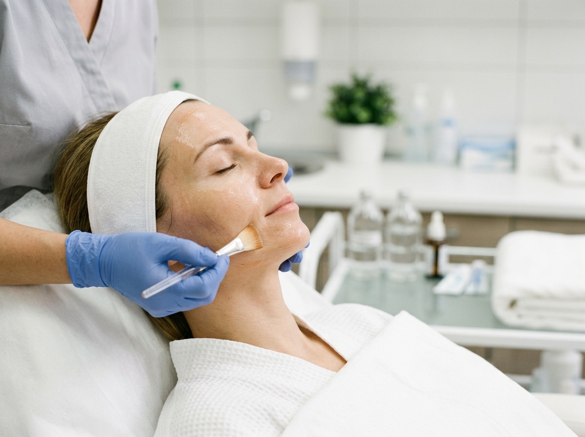 Gentle light chemical peel being applied with soft brush