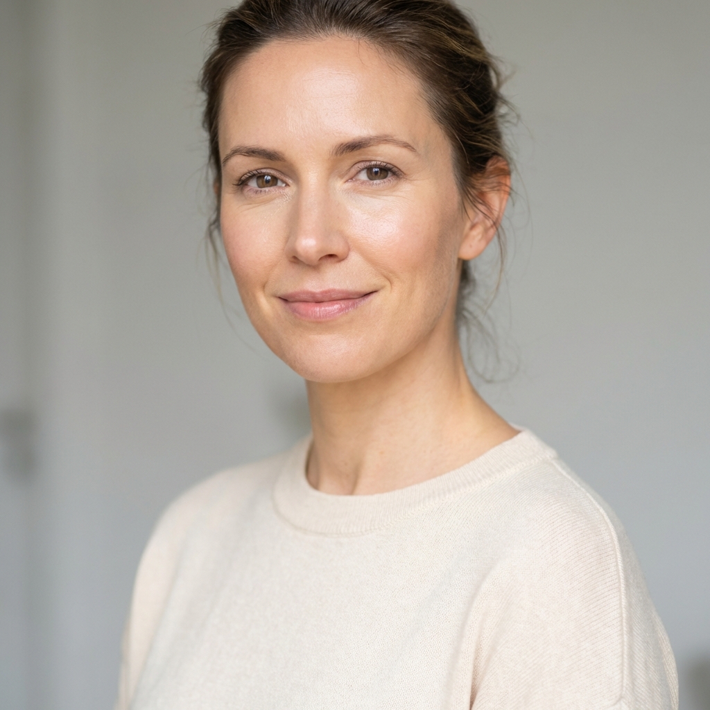 Woman with natural skin texture and visible facial lines before Botox treatment, shown in neutral professional lighting.